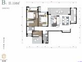 大陆潮里 B1户型，3室2厅2卫，118平米（建筑）