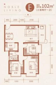 东方尊裕E户型图 3室2厅1卫1厨