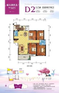 113#D2户型 四房两厅两卫 付款133㎡ 赠送30.02㎡ 享用163.02㎡