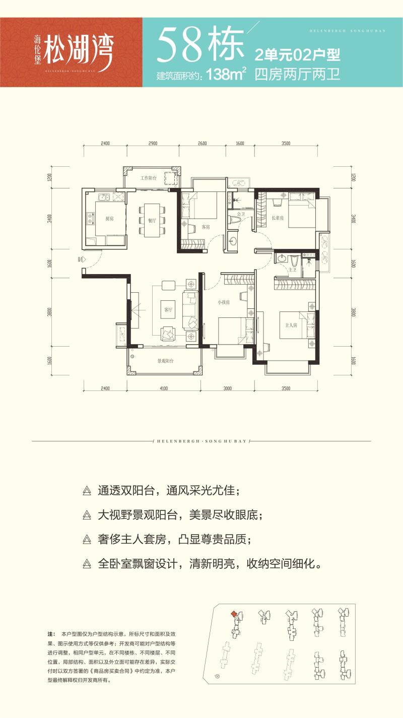 58栋2单元02户型4房两厅两卫138㎡