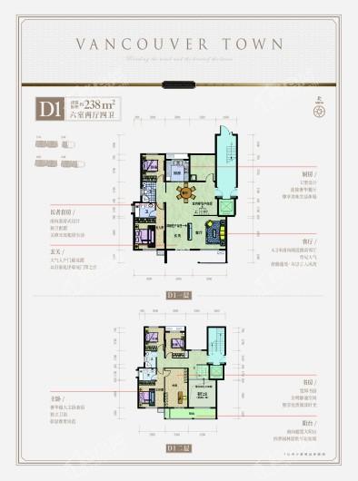 温哥华城·香湖里洋房-D1户型 6室2厅4卫1厨