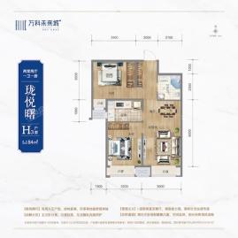 万科未来城二期H3户型2室2厅1卫1厨