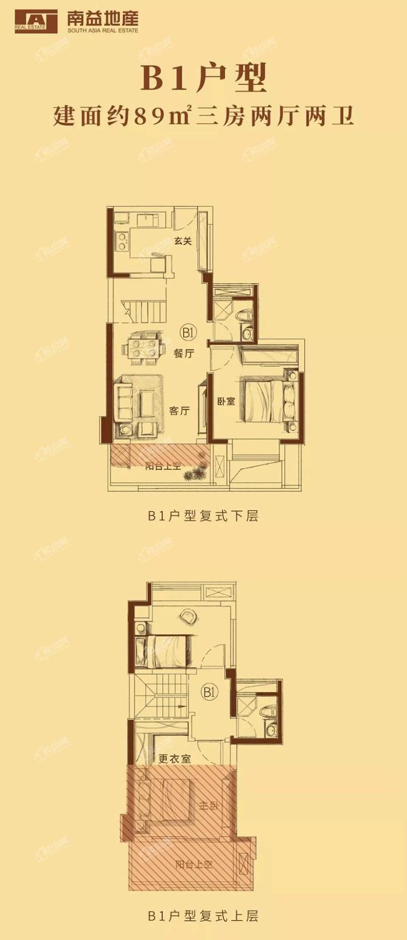 B1户型示意图（89㎡）