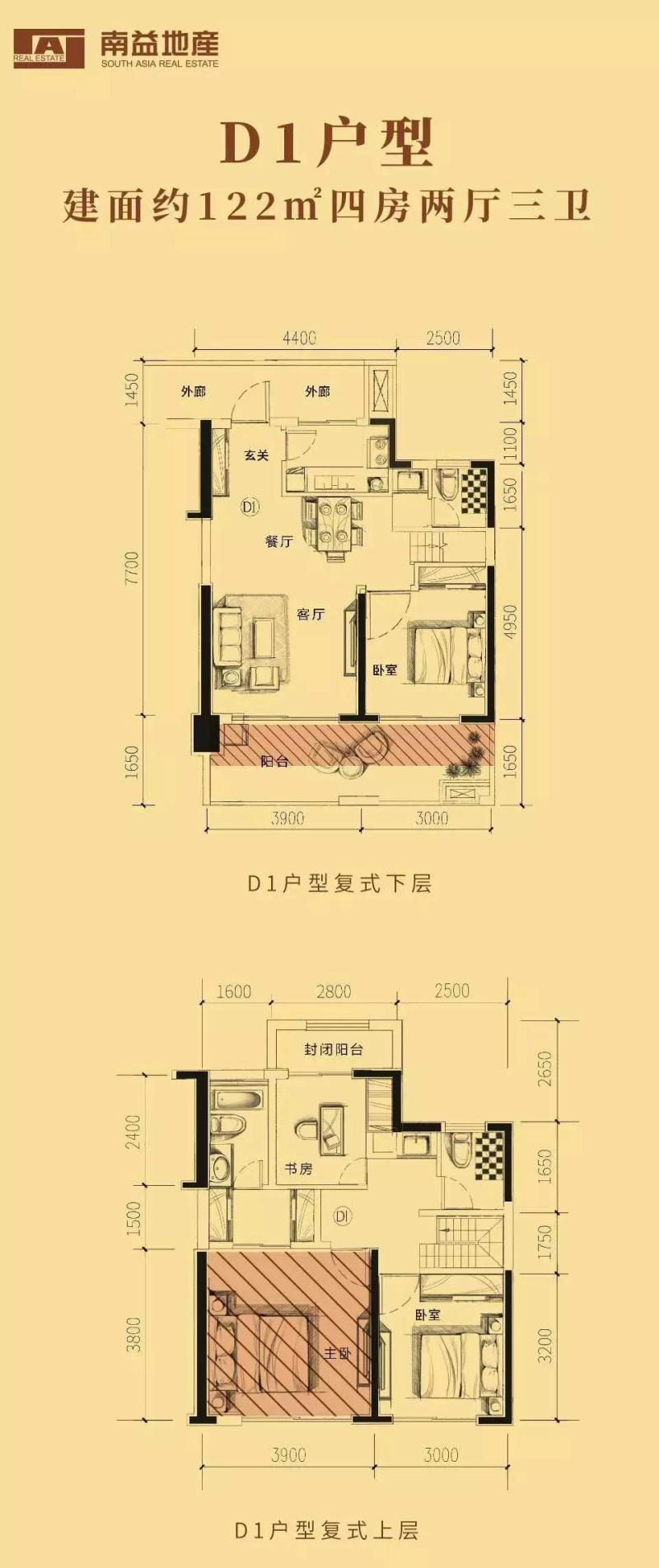 D1户型示意图（122㎡）