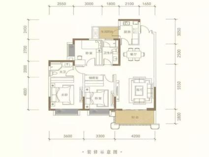 东韵雅苑 A2户型，3室2厅2卫，124平米（建筑）