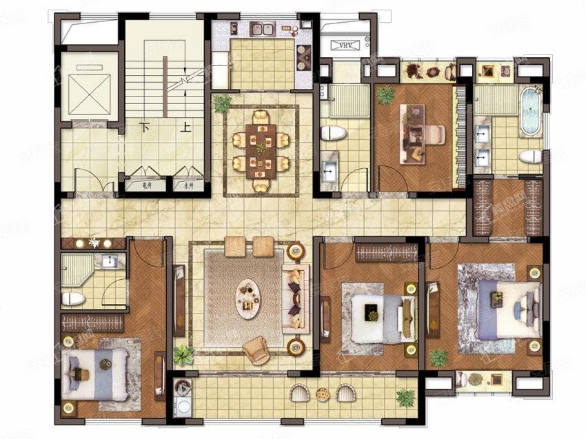 D户型 4室2厅3卫  建筑面积：约172m²