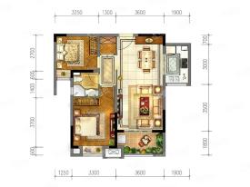 90㎡户型 2室2厅1卫 建筑面积：约90m²