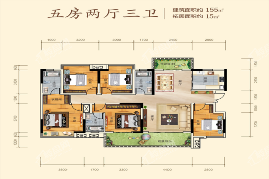 滨江学府颐和府 155㎡ 5室2厅3卫1厨