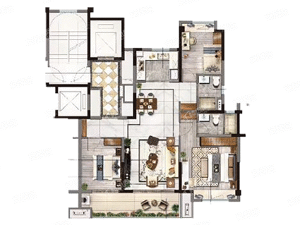 B户型 3室2厅2卫 建筑面积：约120m²