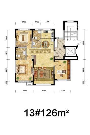 居然世界里126平米户型图 3室2厅2卫1厨