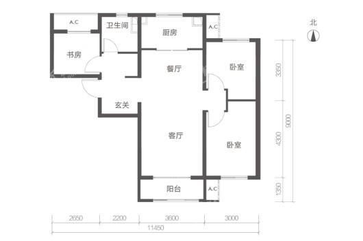 唐庭壹号B6反户型 3室2厅1卫1厨