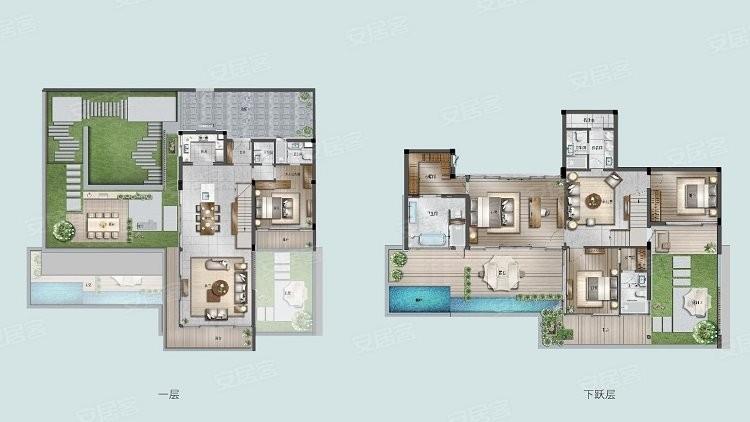 H户型 4室3厅4卫 建筑面积：约260m²