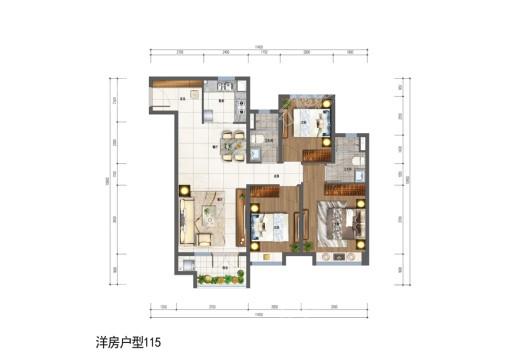 雅居乐威海冠军体育小镇洋房（115平） 3室2厅2卫1厨