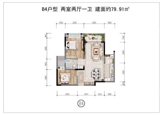 富力尚悦居B4户型 2室2厅1卫1厨