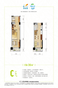 碧桂园·潼湖科技小镇C户型39㎡ 2室1厅1卫1厨