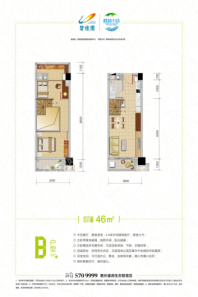 碧桂园·潼湖科技小镇B户型46㎡ 2室2厅1卫1厨