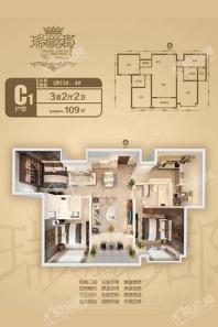 瑞岭名郡C1户型 3室2厅2卫1厨