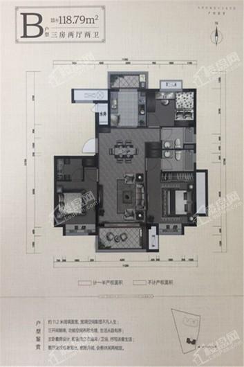 科大柳岸晓风B户型 3室2厅2卫1厨