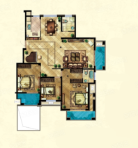 C1户型 3室2厅2卫 建筑面积：约175m²