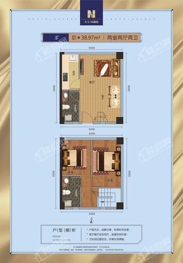 天下·南湖湾39平公寓户型图 2室2厅2卫1厨