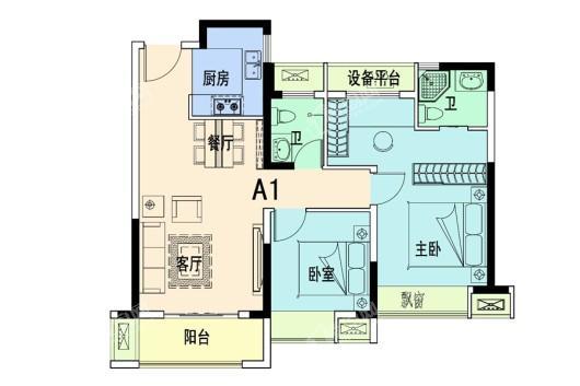 步阳·新港华府A1户型 2室2厅2卫1厨