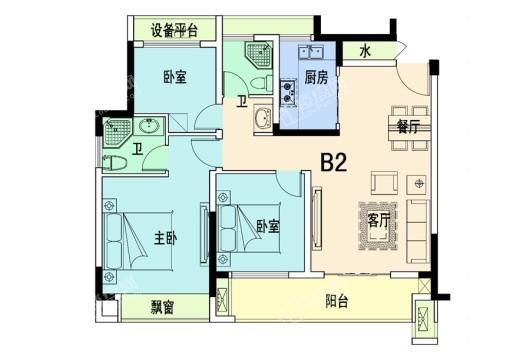 步阳·新港华府B2户型 3室2厅2卫1厨