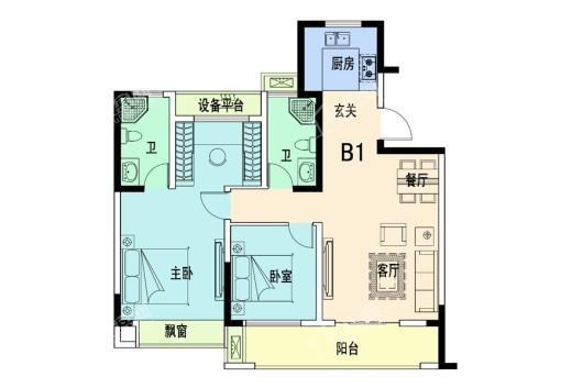 步阳·新港华府B1户型 2室2厅2卫1厨