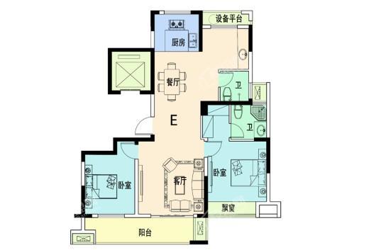 步阳·新港华府E户型 2室2厅2卫1厨