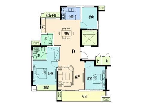 步阳·新港华府D户型 3室2厅2卫1厨