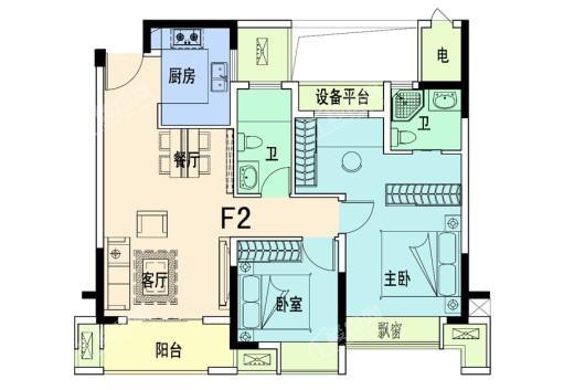 步阳·新港华府F2户型 2室2厅2卫1厨