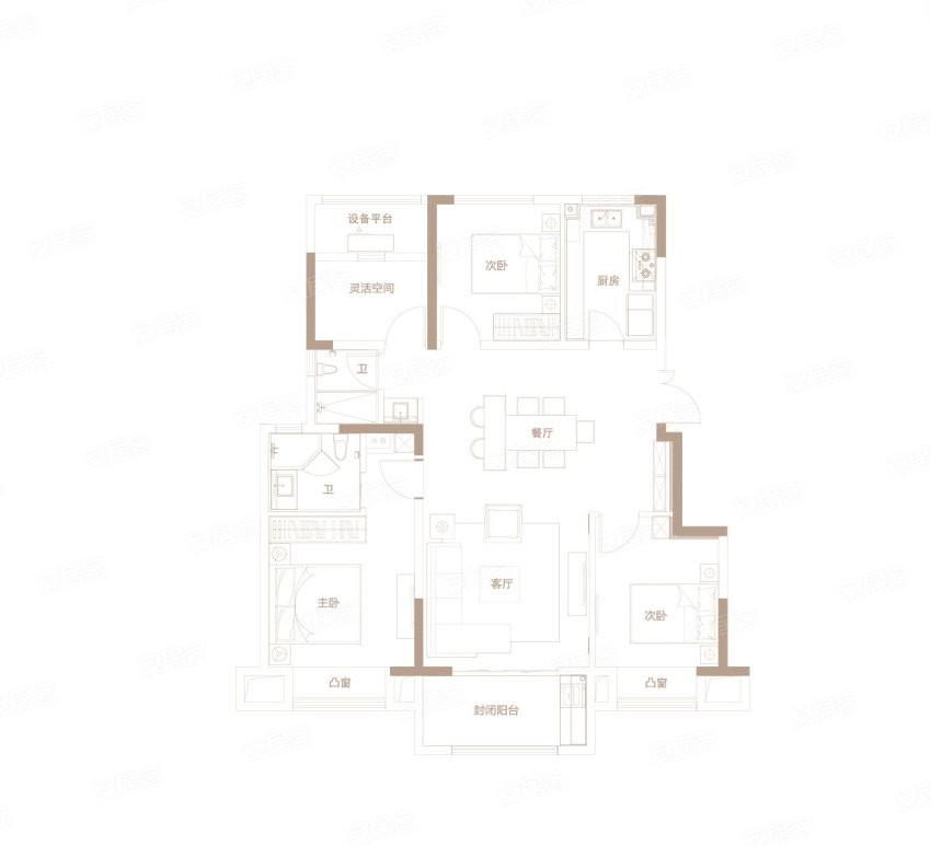 B户型 4室2厅2卫 建筑面积：约116m²