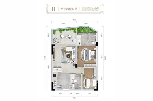 七里坪洲山道B户型 2室2厅2卫1厨