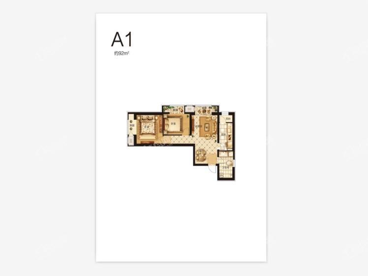 新松·樾尚 A1户型，2室1厅1卫，92平米（建筑）