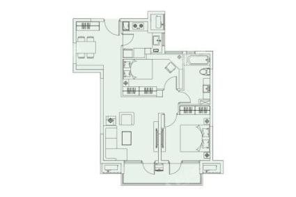 12#2单元奇 2室2厅1卫 建筑面积：约92.83m²