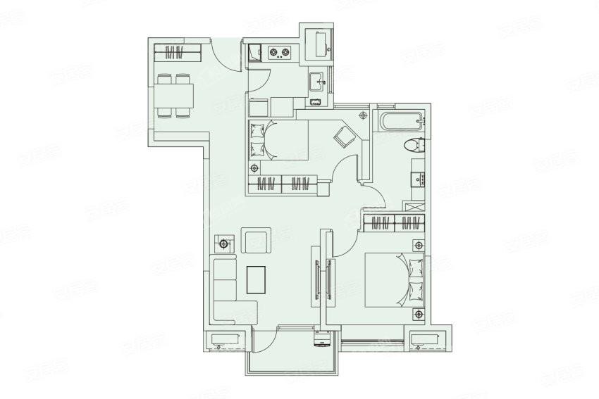 12#2单元偶 2室2厅1卫 建筑面积：约92.83m²