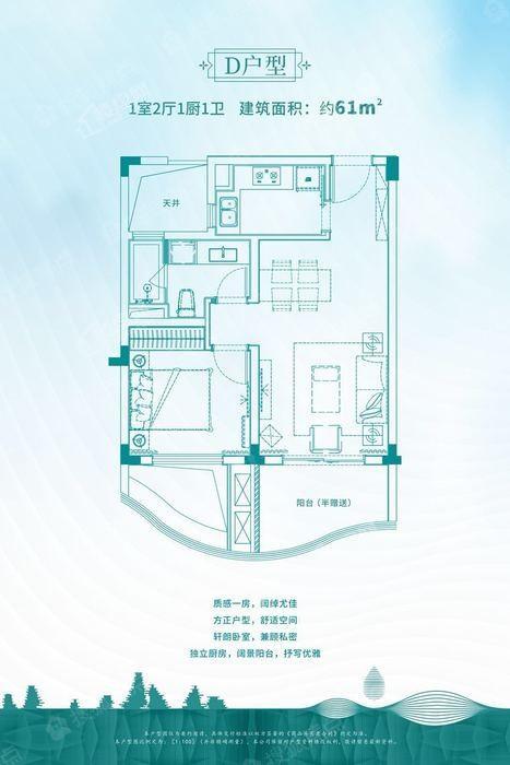 新玲珑D户型 建筑面积约61㎡