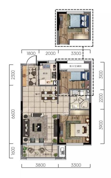 华润翡翠城熙府高层85平户型图两室两厅一卫