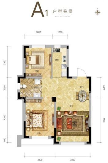 硅谷壹号公元A1户型图 2室2厅1卫1厨