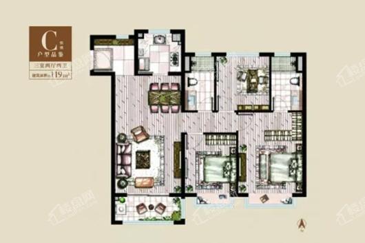 东城金茂悦II期119平户型 3室2厅2卫1厨