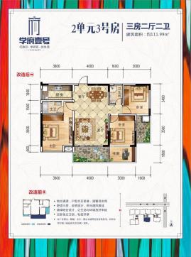 2单元3号房3房2厅2卫111.99平