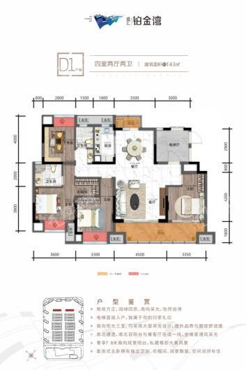 盛汇·铂金湾D1户型 4室2厅2卫1厨