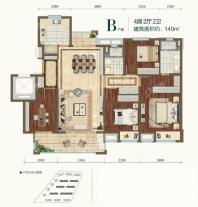 中海·左岸岚庭140㎡B户型 4室2厅2卫1厨