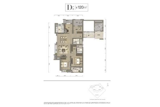 万科未来广场D户型120平 4室2厅2卫1厨