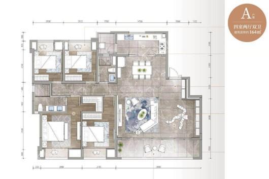 世茂江城铭著A户型 4室2厅2卫 建面约164平米