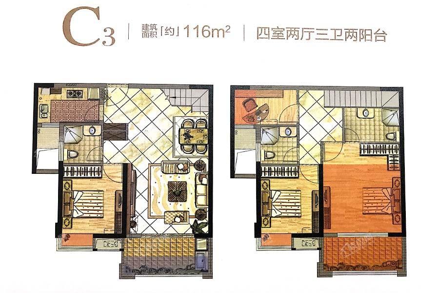 C3户型示意图（116㎡）