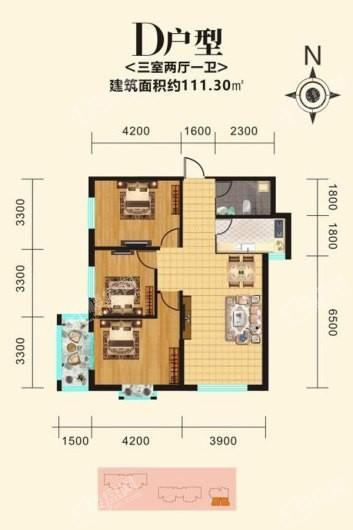 明昊家园D户型图 3室2厅1卫1厨