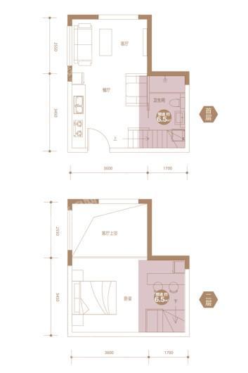 鸿泰瑞景A户型 1室2厅1卫1厨