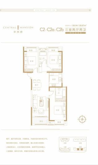 中州府C2/C2a/C2b户型 3室2厅2卫1厨