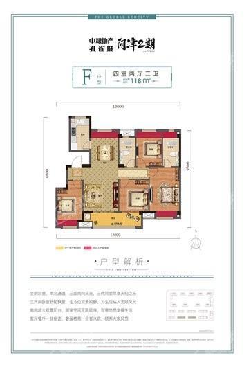 中粮孔雀城问津2期F户型 4室2厅2卫1厨