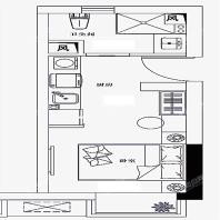 25平一室一厅一卫W-C户型图